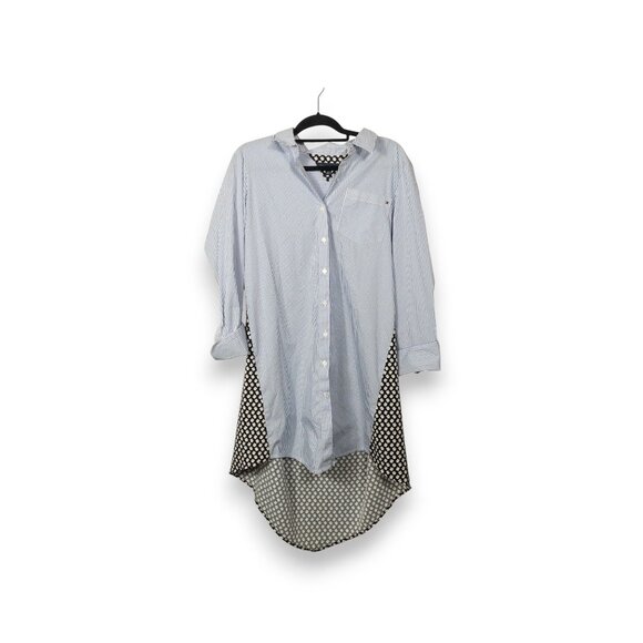 Tommy Hilfiger Striped and  Floral Print Collared T-Shirt Dress L Modern Casual - Picture 1 of 9